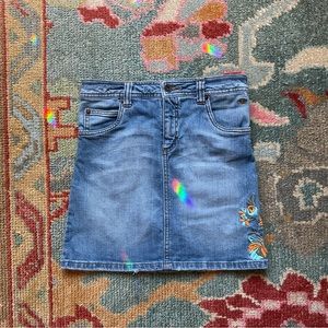 90's Tom Tailor Denim Skirt Orange Floral Embroidery